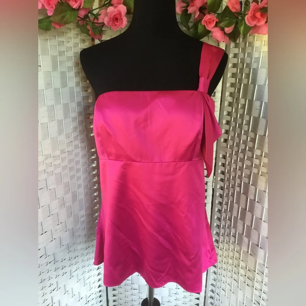 💖See New Listing 💖 Ann Taylor Loft Fuchsia Magenta One Shoulder Top 14   NWT - Picture 2 of 9